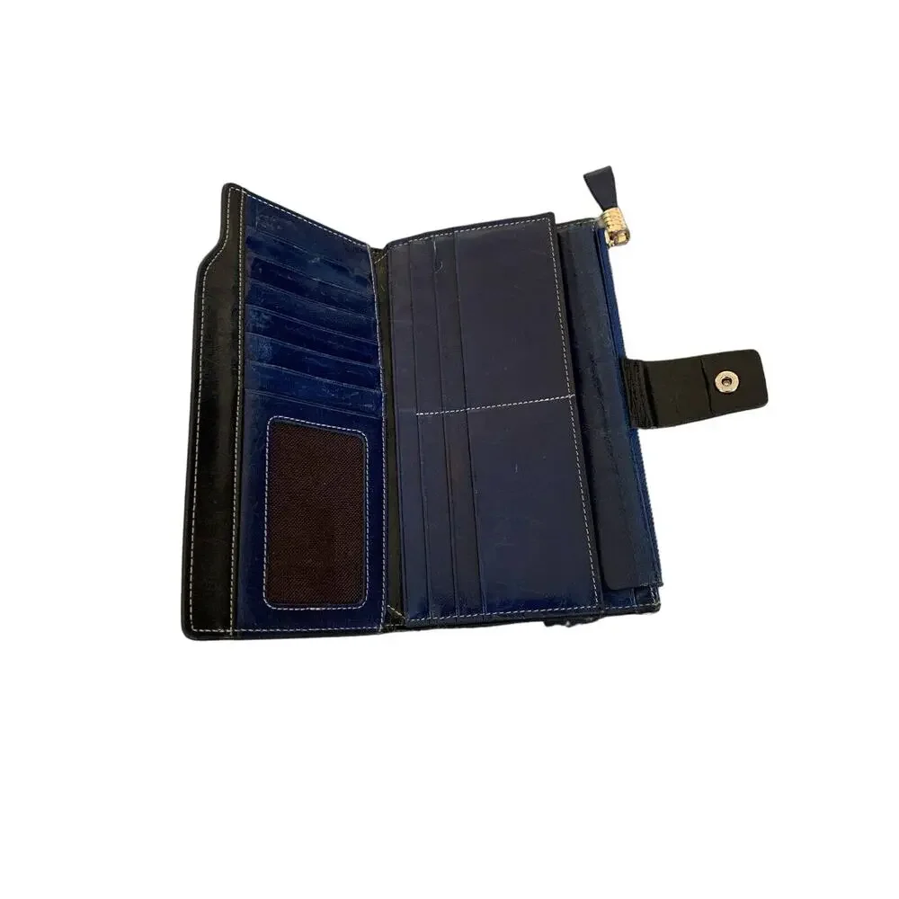 leather bifold wallet deep blue multi card holder